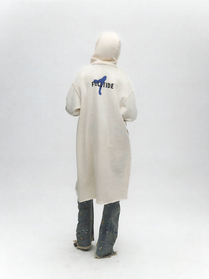 FULLTIDE Cozy Cotton Mid Length Oversized Street Hooded Women Off White Grey Hoodies