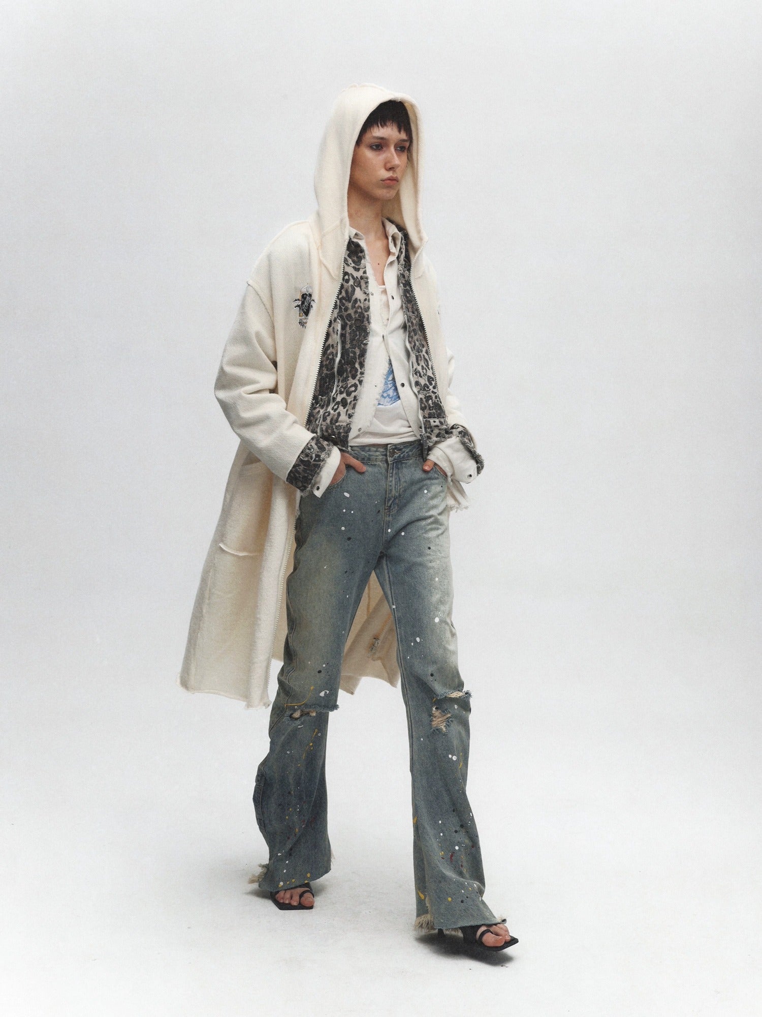 FULLTIDE Cozy Cotton Mid Length Oversized Street Hooded Women Off White Grey Hoodies