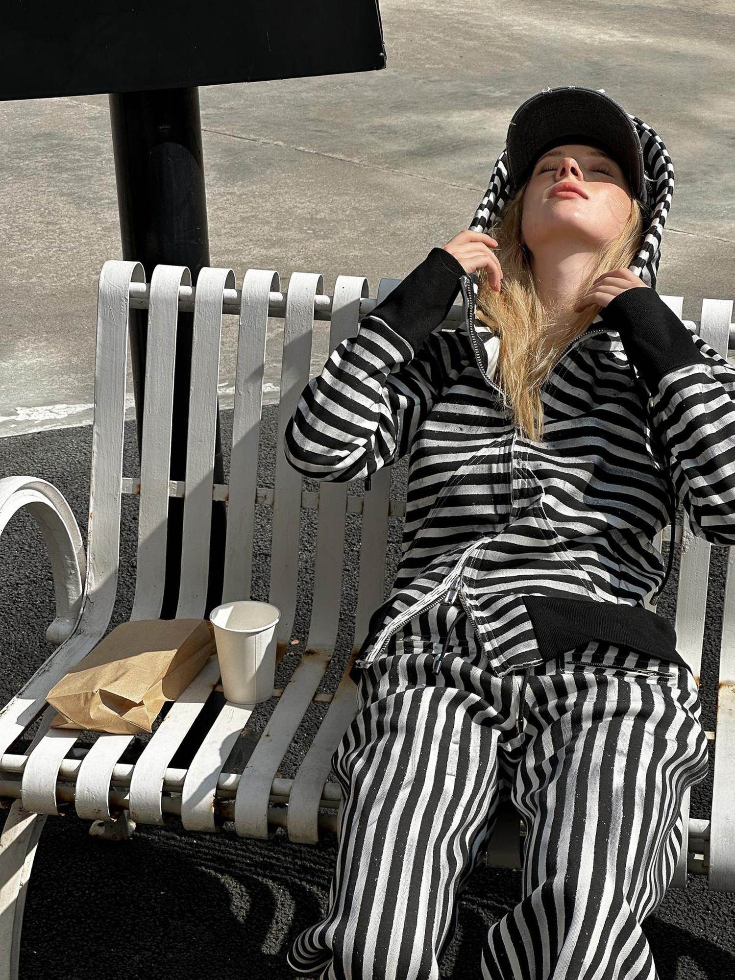 FULLTIDE Cozy Fleece Striped Half Turtleneck Street Loose Women Cotton Stretch Hoodies