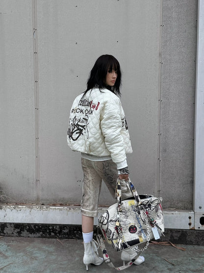 FULLTIDE Cozy Street Loose Short Zip Long Sleeve Women Army Green Puffer Jacket,Jacket