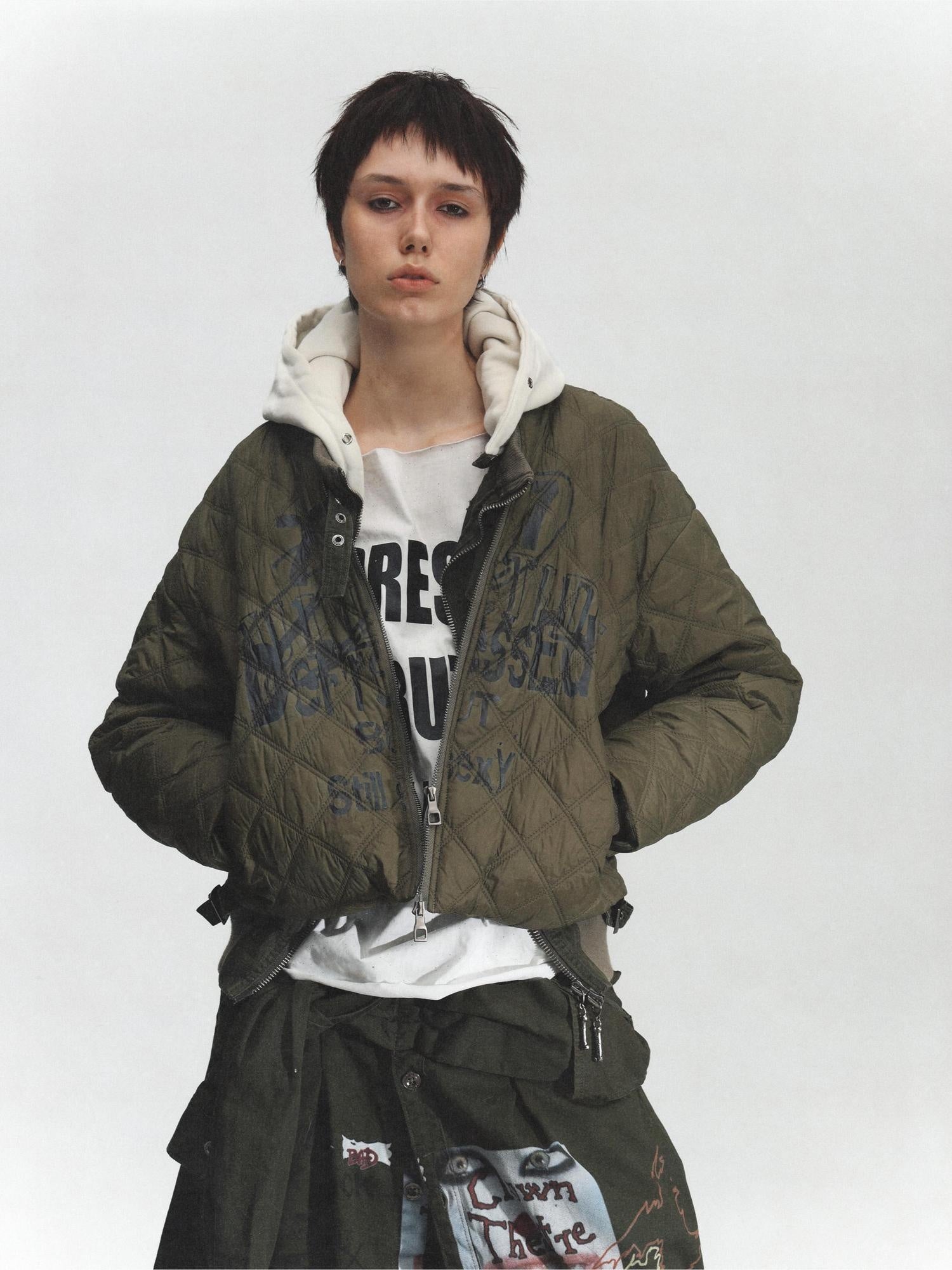 FULLTIDE Cozy Street Loose Short Zip Long Sleeve Women Army Green Puffer Jacket,Jacket