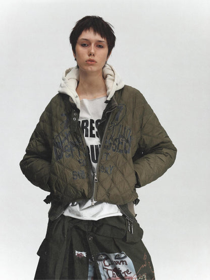 FULLTIDE Cozy Street Loose Short Zip Long Sleeve Women Army Green Puffer Jacket,Jacket