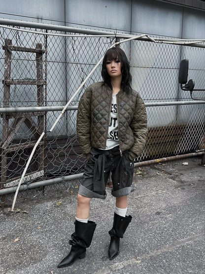 FULLTIDE Cozy Street Loose Short Zip Long Sleeve Women Army Green Puffer Jacket,Jacket