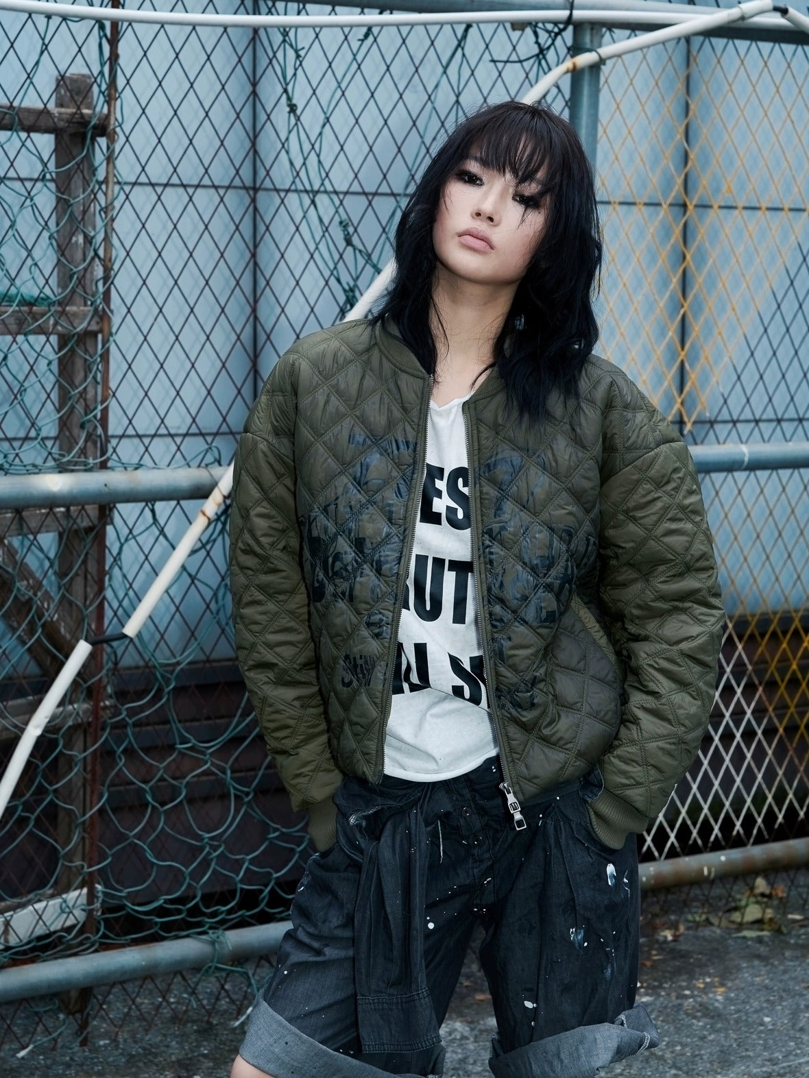 FULLTIDE Cozy Street Loose Short Zip Long Sleeve Women Army Green Puffer Jacket,Jacket