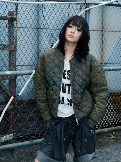 FULLTIDE Cozy Street Loose Short Zip Long Sleeve Women Army Green Puffer Jacket,Jacket