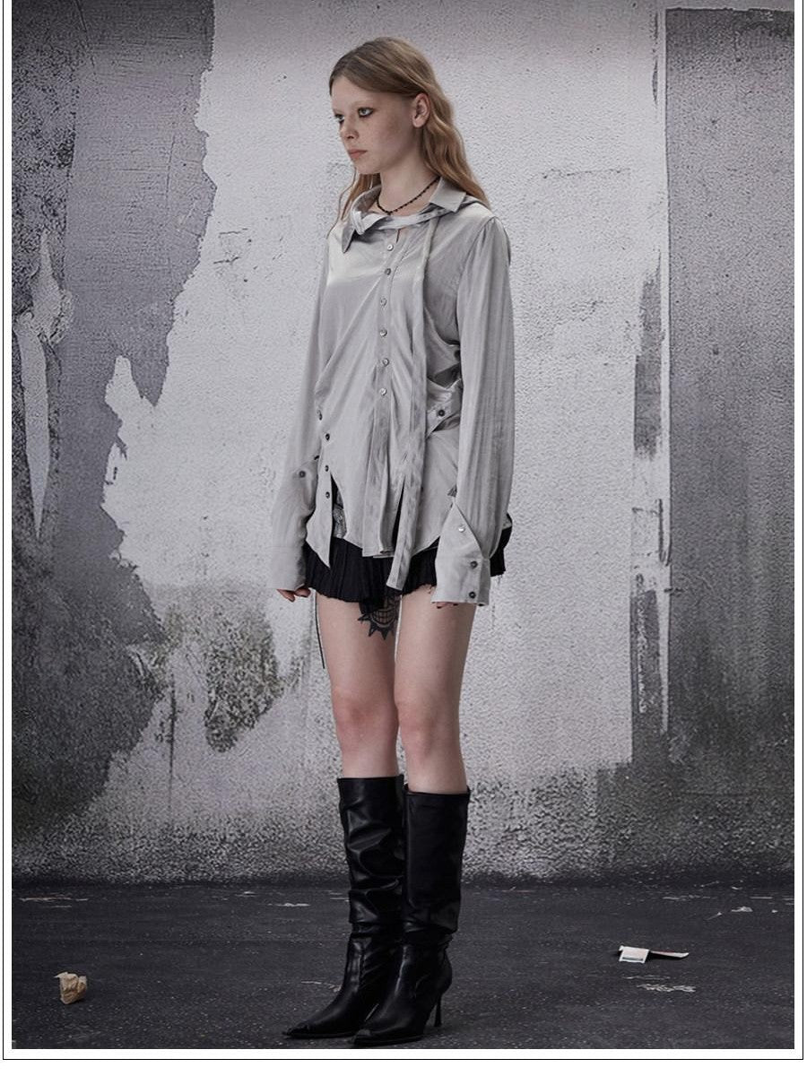 FULLTIDE Deconstructed Punk Square Collar Batwing Slimming Women&