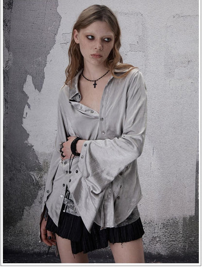 FULLTIDE Deconstructed Punk Square Collar Batwing Slimming Women&
