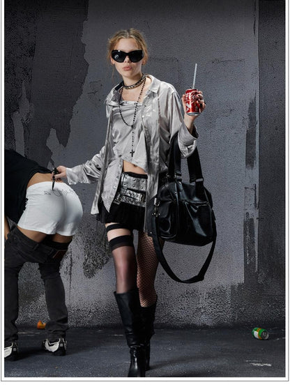 FULLTIDE Deconstructed Punk Square Collar Batwing Slimming Women&