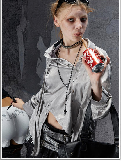FULLTIDE Deconstructed Punk Square Collar Batwing Slimming Women&