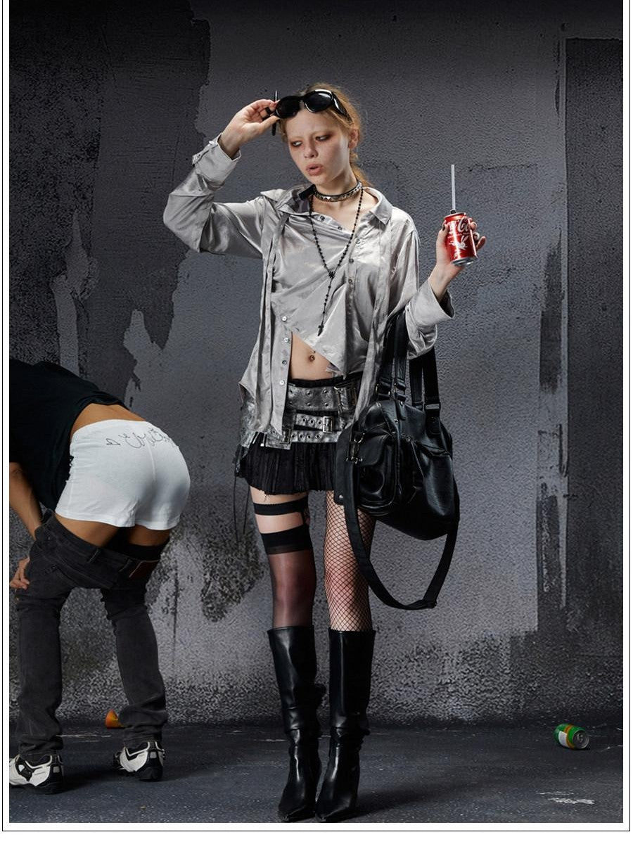 FULLTIDE Deconstructed Punk Square Collar Batwing Slimming Women&