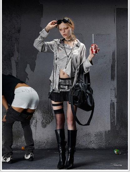 FULLTIDE Deconstructed Punk Square Collar Batwing Slimming Women&