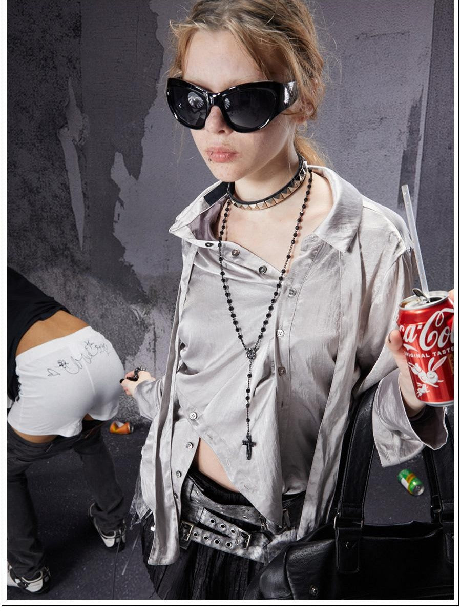 FULLTIDE Deconstructed Punk Square Collar Batwing Slimming Women&