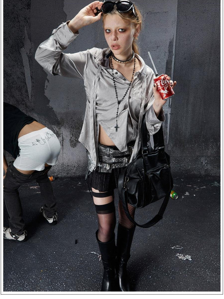 FULLTIDE Deconstructed Punk Square Collar Batwing Slimming Women&