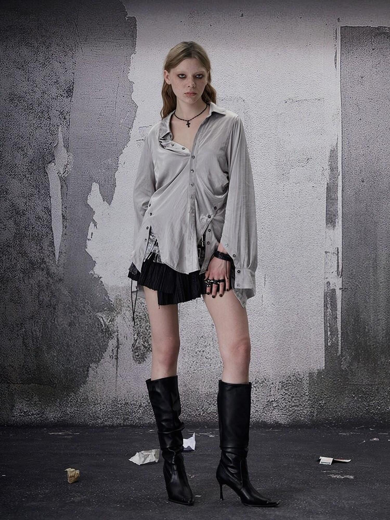 FULLTIDE Deconstructed Punk Square Collar Batwing Slimming Women&