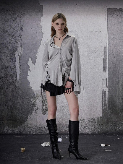 FULLTIDE Deconstructed Punk Square Collar Batwing Slimming Women&