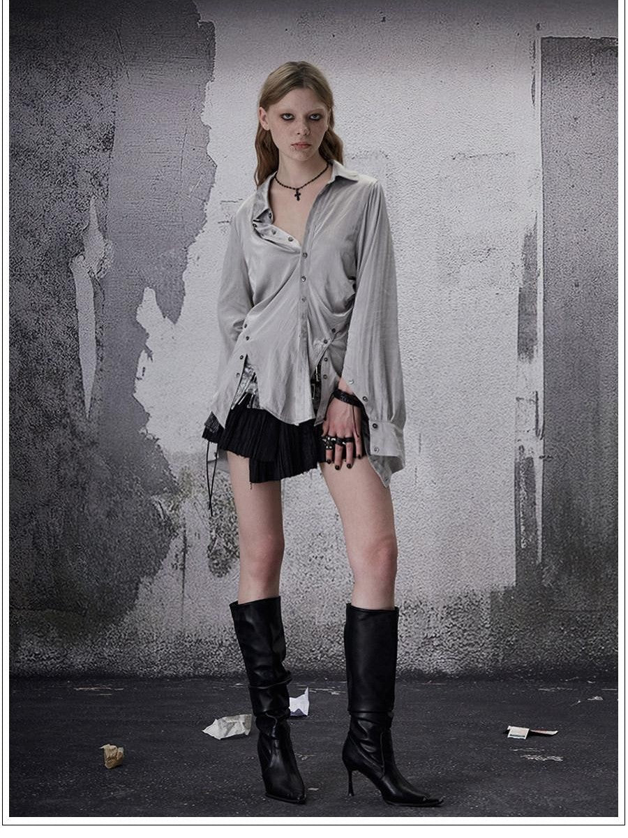 FULLTIDE Deconstructed Punk Square Collar Batwing Slimming Women&