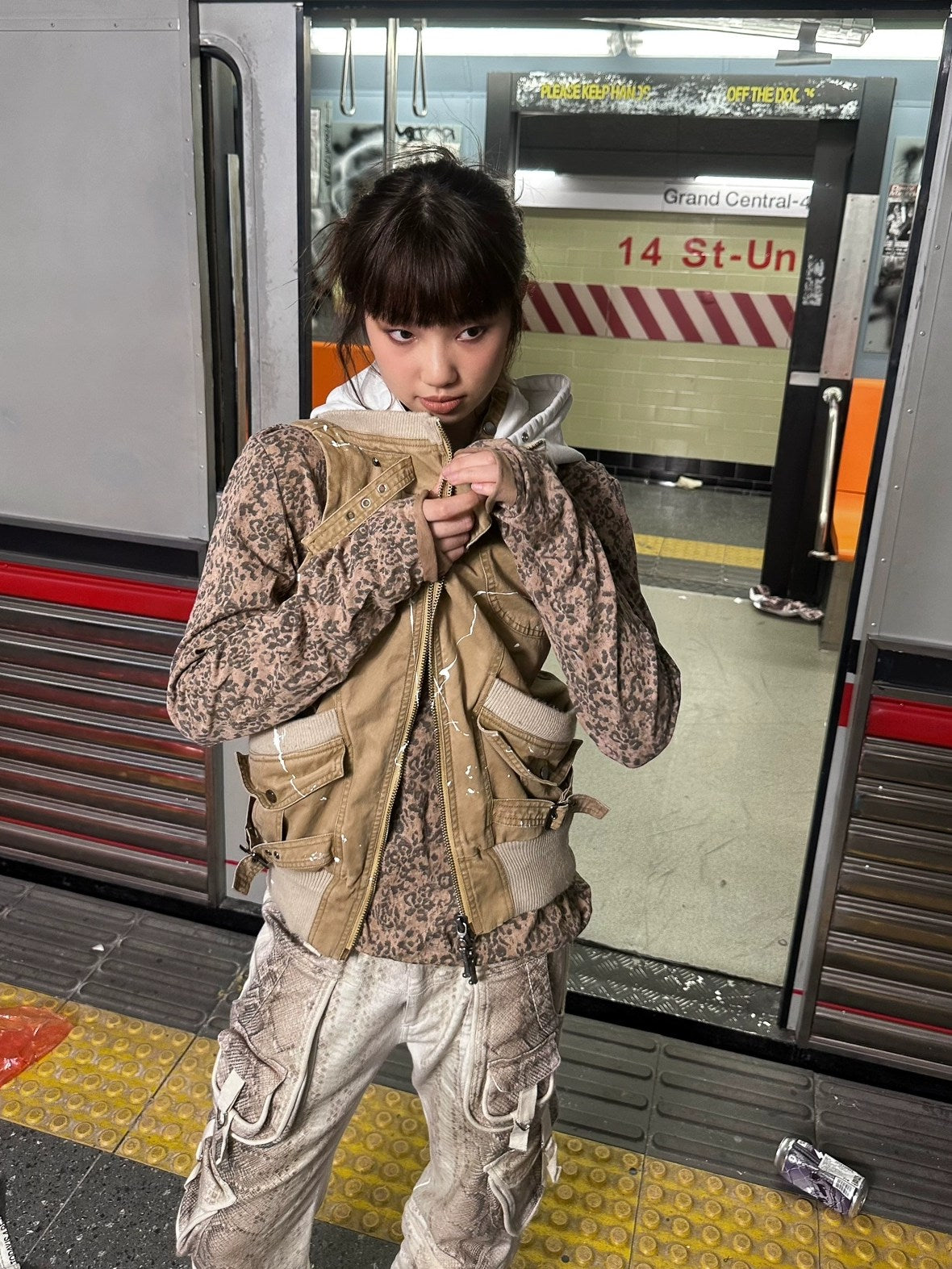 FULLTIDE Detachable Hood Cotton Denim Loose Fit Street Style Women Khaki Olive Jacket