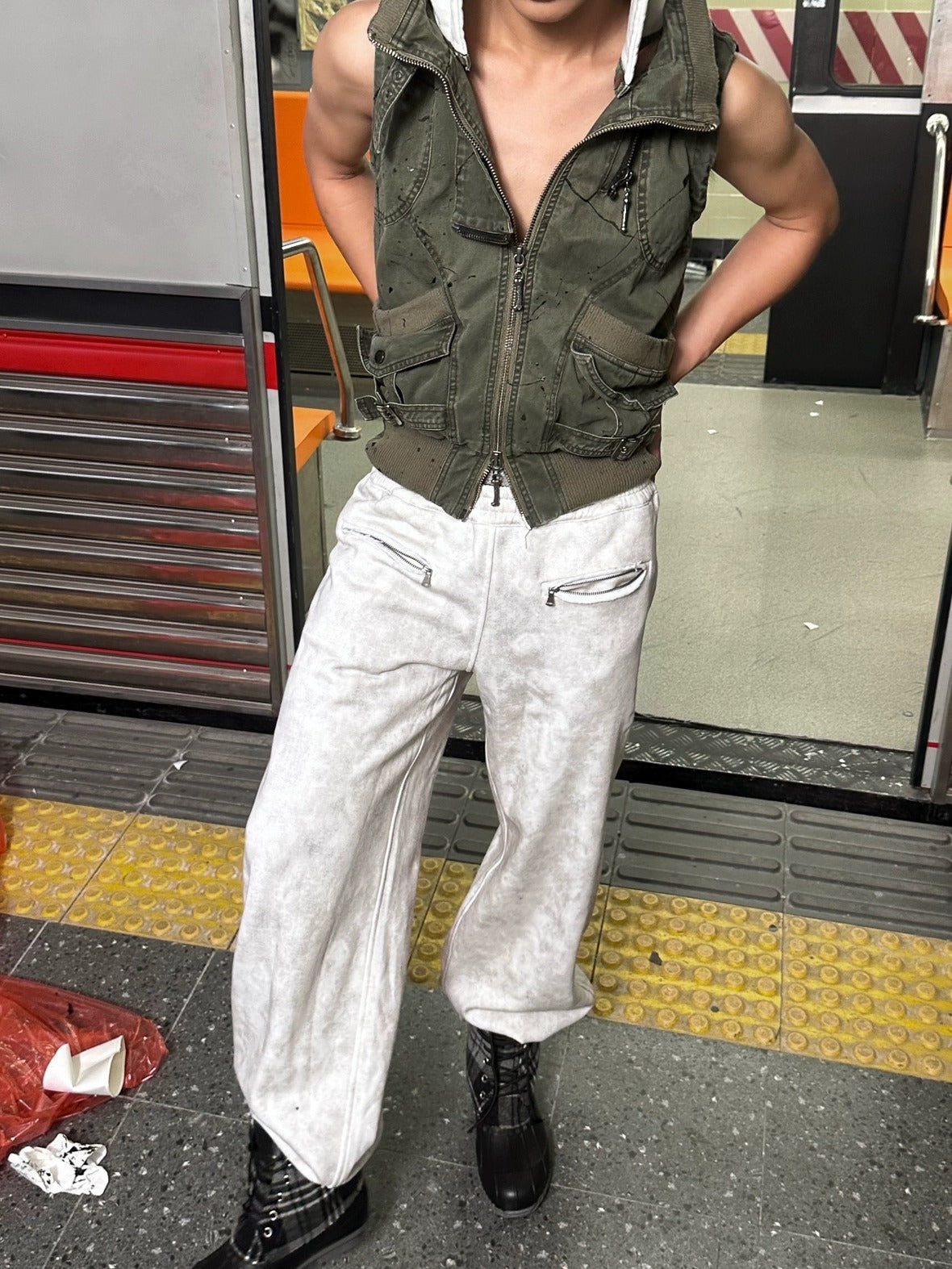 FULLTIDE Detachable Hood Cotton Denim Loose Fit Street Style Women Khaki Olive Jacket