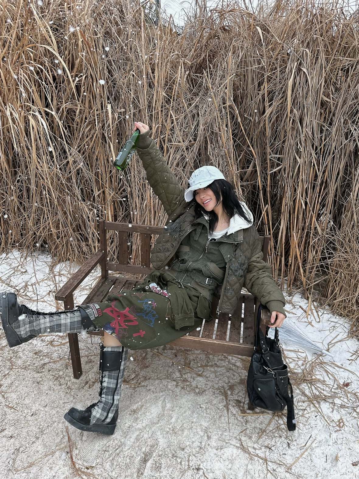 FULLTIDE Detachable Hood Cotton Denim Loose Fit Street Style Women Khaki Olive Jacket