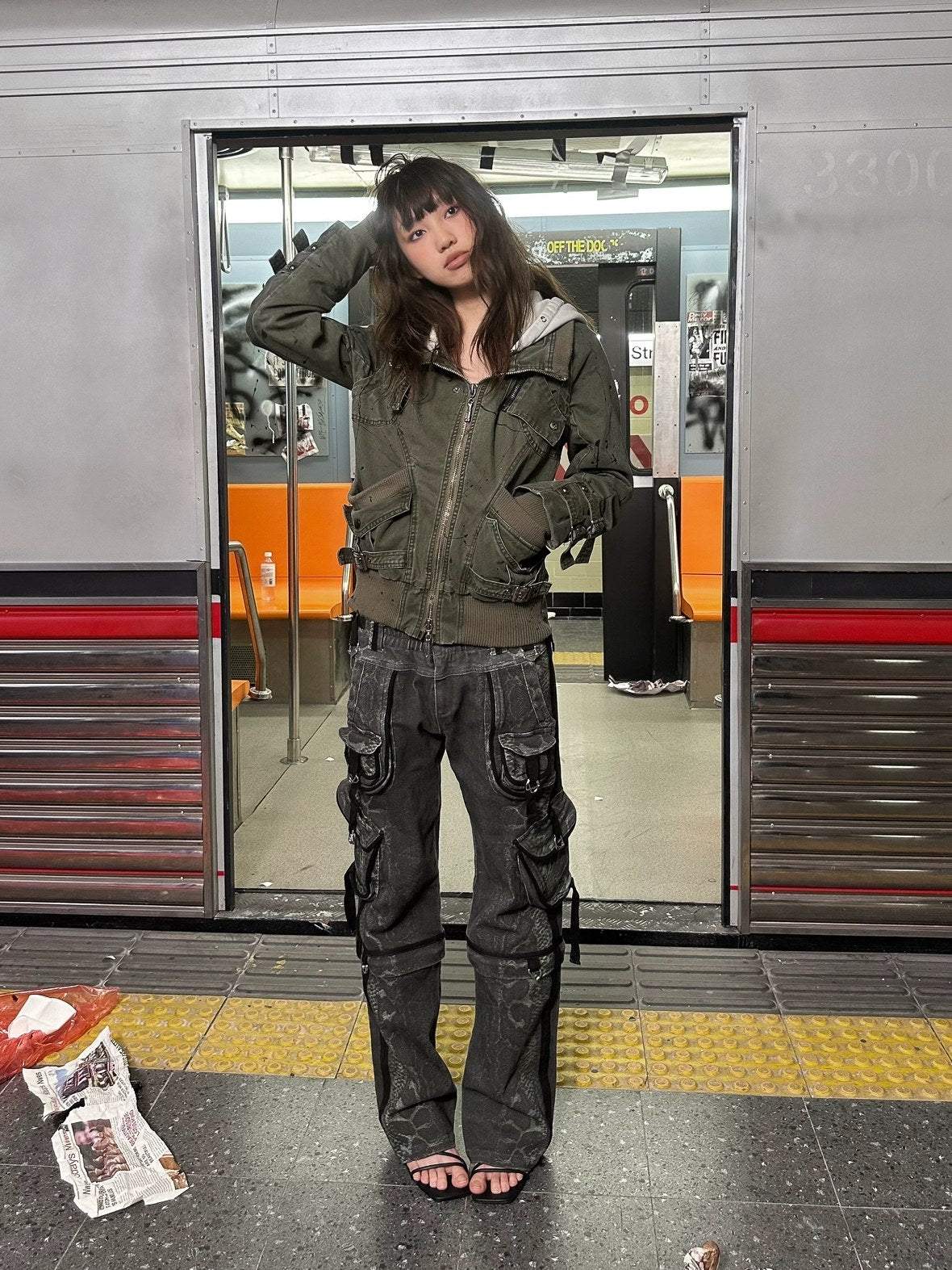 FULLTIDE Detachable Hood Cotton Denim Loose Fit Street Style Women Khaki Olive Jacket