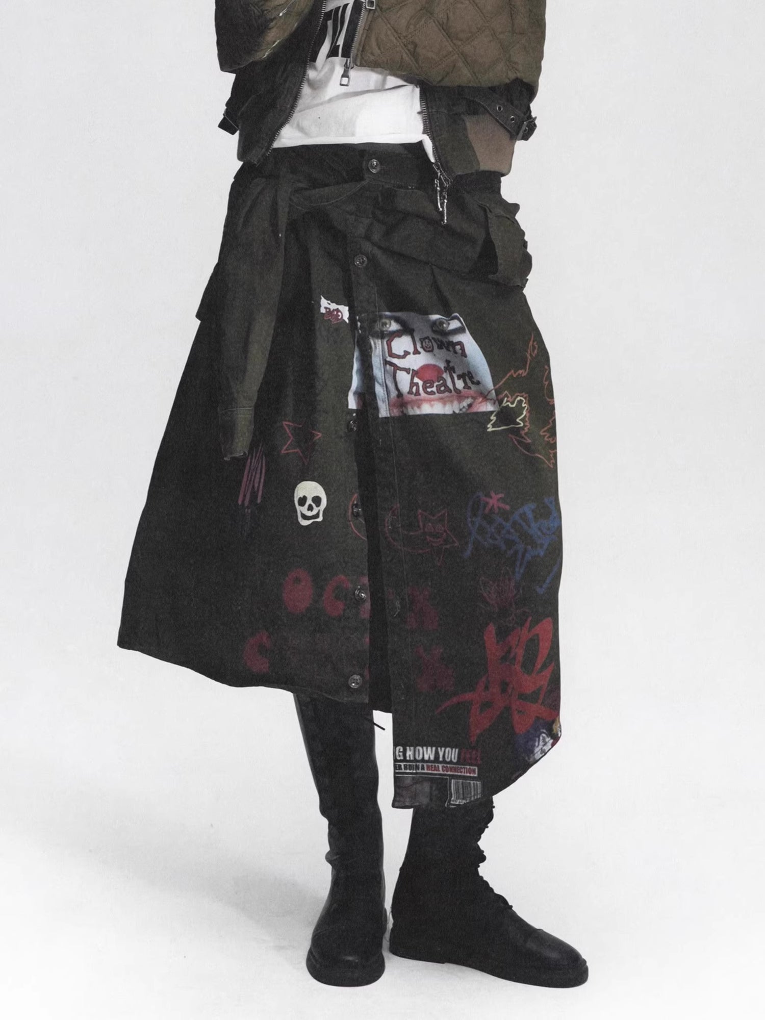 FULLTIDE_Distressed_Cotton_Mid_Waist_Straight_Street_Style_Deep_Green_Solid_Midi_Skirt_MISSTT