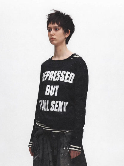 FULLTIDE Distressed Graffiti Print Frayed Hem Women&
