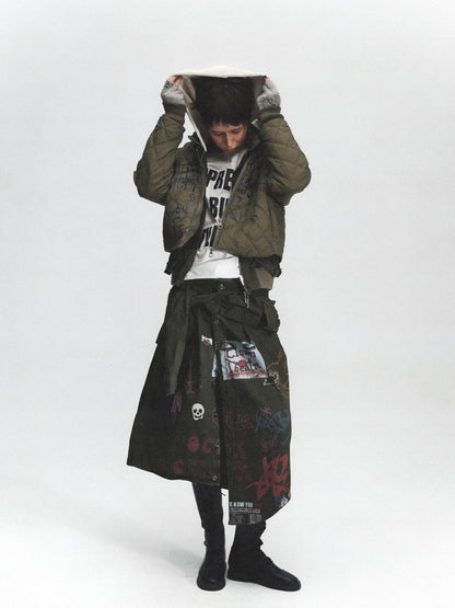 FULLTIDE Distressed Irregular Graffiti Print Punk Women&