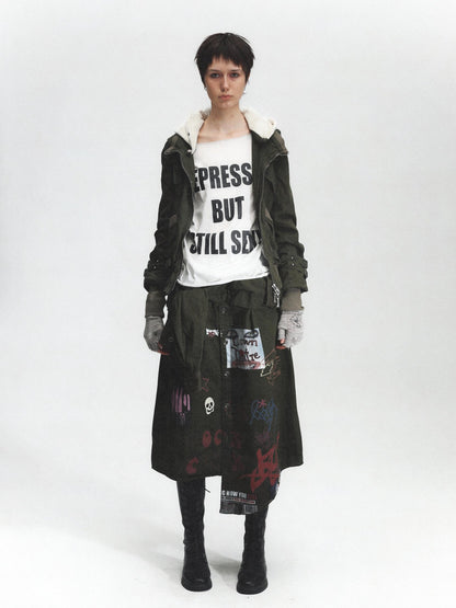 FULLTIDE Distressed Irregular Graffiti Print Punk Women&