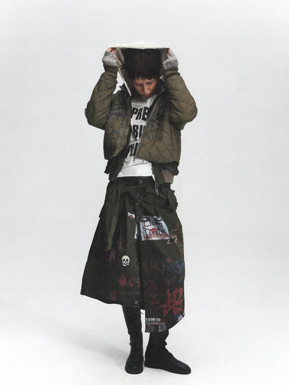 FULLTIDE Distressed Irregular Graffiti Print Punk Women&