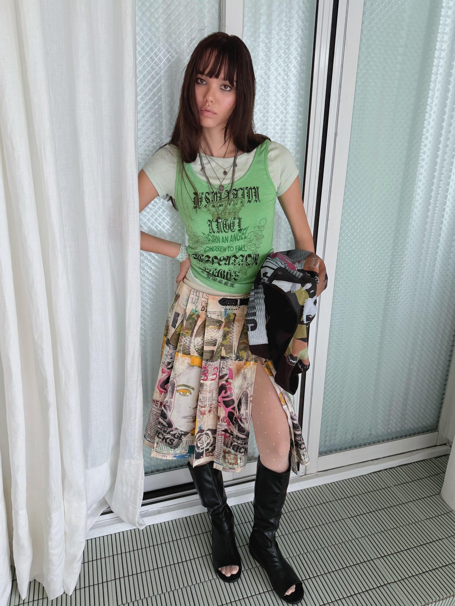 FULLTIDE Distressed Letter Print Punk Women&