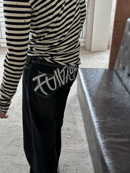 FULLTIDE Distressed Minimal Straight Low Rise Non Stretch Unisex Black Gray Denim Jeans