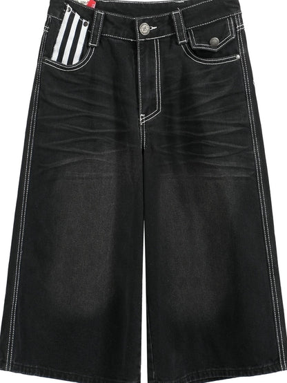 FULLTIDE Distressed Minimal Straight Low Rise Non Stretch Unisex Black Gray Denim Jeans