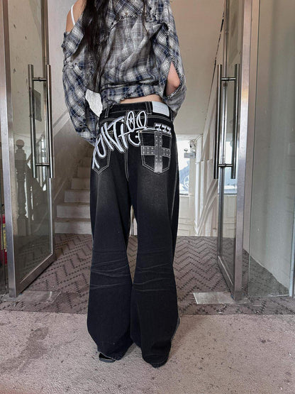 FULLTIDE Distressed Minimal Straight Low Rise Non Stretch Unisex Black Gray Denim Jeans