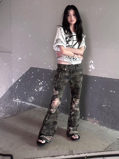 FULLTIDE Distressed Vintage Double Layer Printed Women&