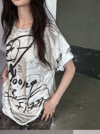 FULLTIDE Distressed Vintage Double Layer Printed Women&