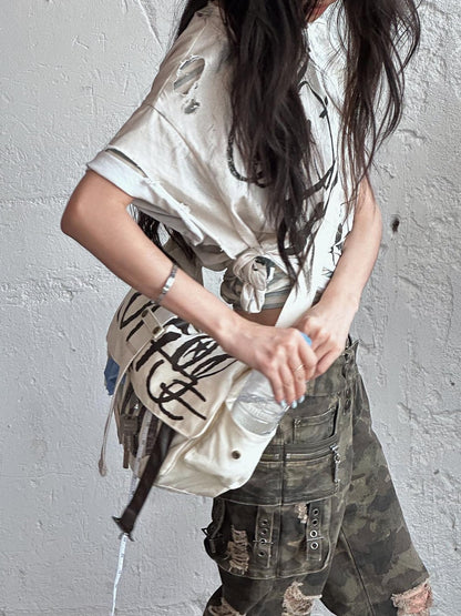 FULLTIDE Distressed Vintage Double Layer Printed Women&