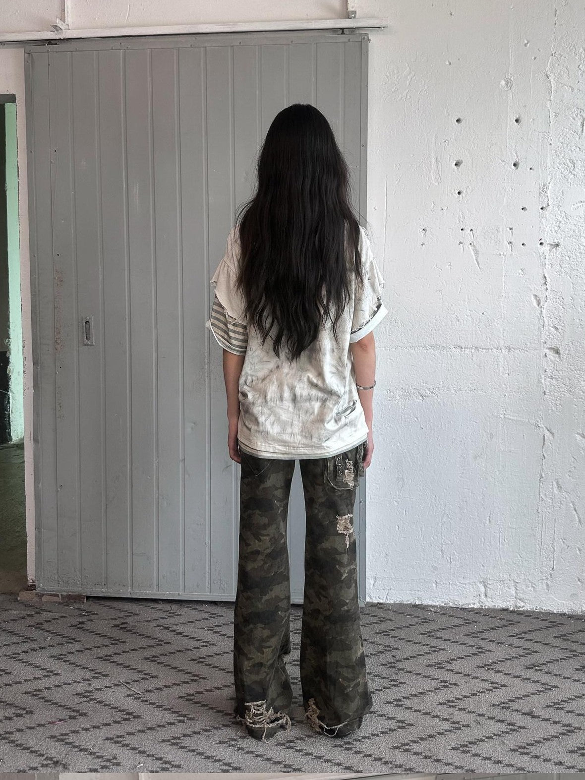 FULLTIDE Distressed Vintage Double Layer Printed Women&