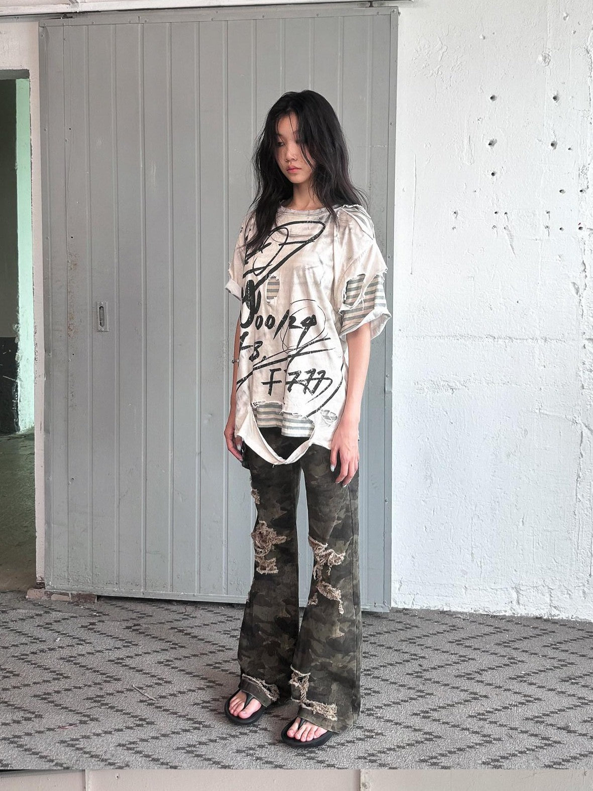 FULLTIDE Distressed Vintage Double Layer Printed Women&