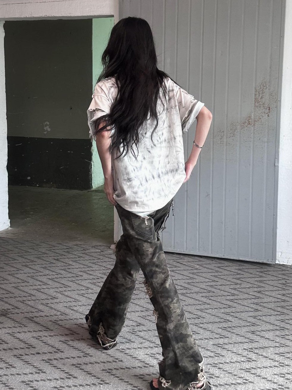 FULLTIDE Distressed Vintage Double Layer Printed Women&