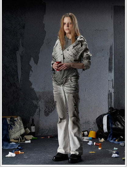 FULLTIDE Distressed Washed Frayed Hem Punk Women&