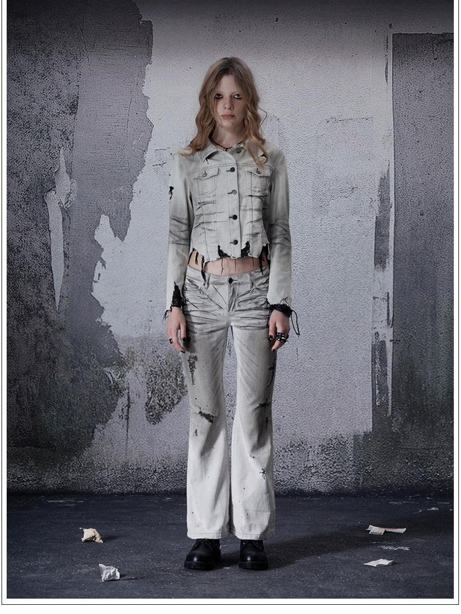 FULLTIDE Distressed Washed Frayed Hem Punk Women&