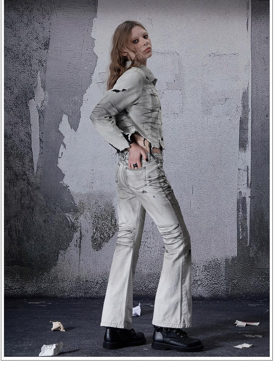 FULLTIDE Distressed Washed Frayed Hem Punk Women&