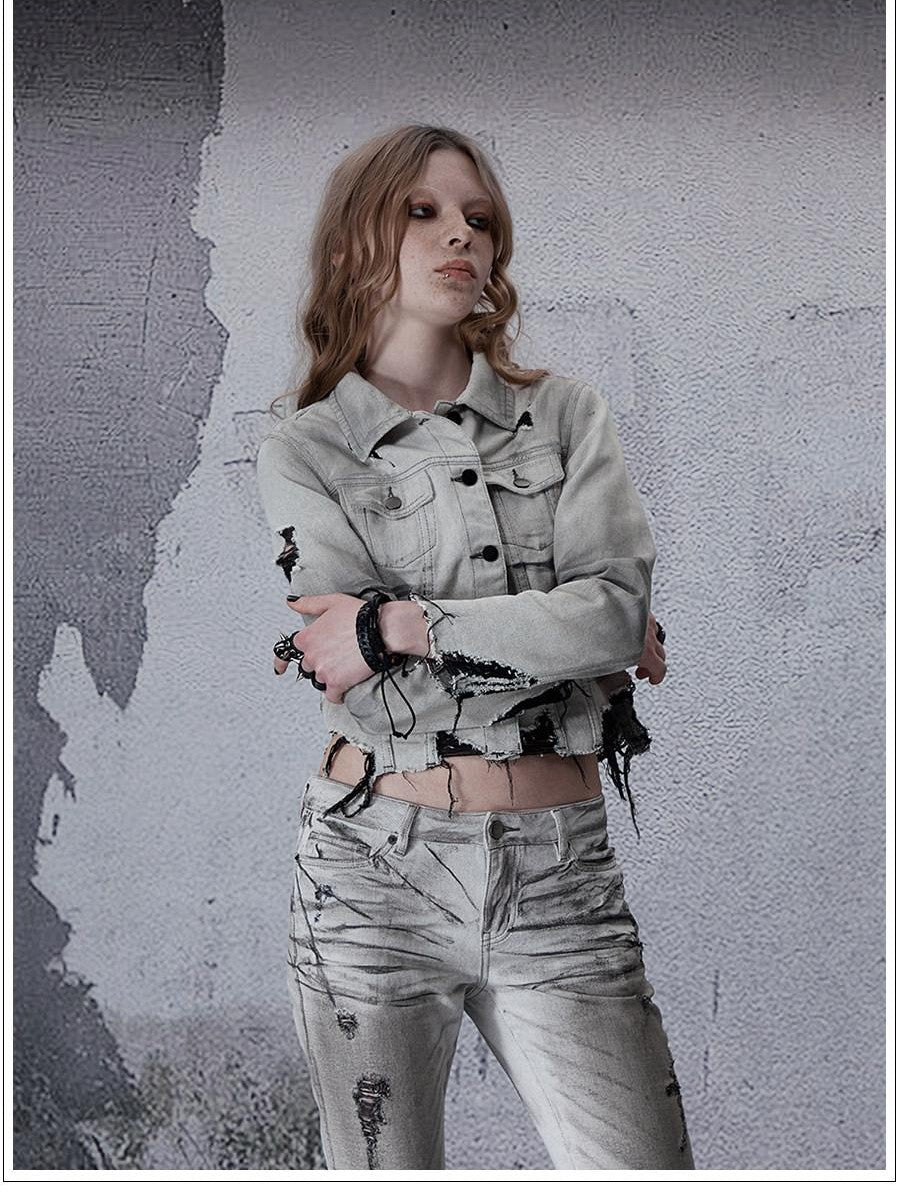 FULLTIDE Distressed Washed Frayed Hem Punk Women&