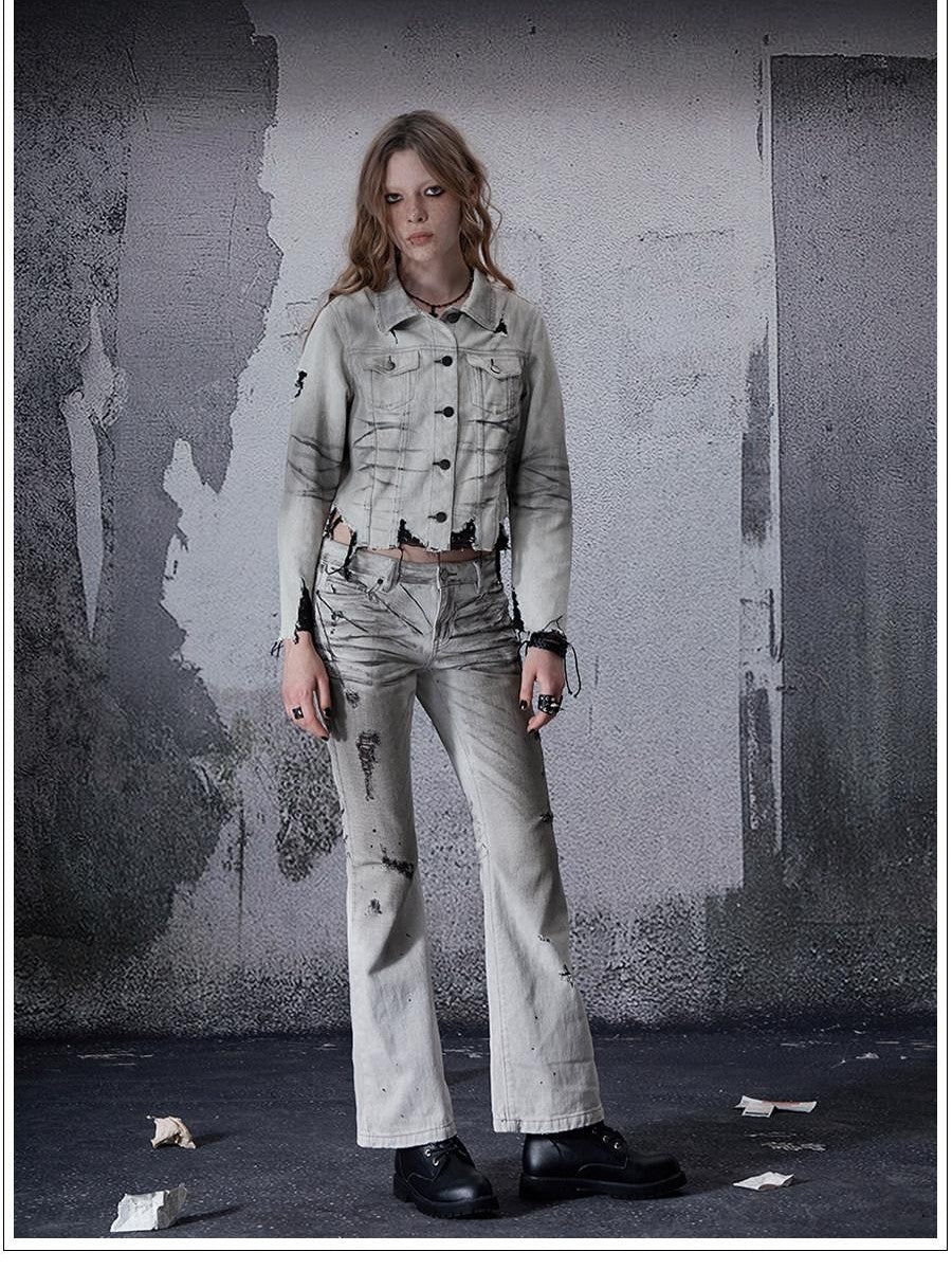 FULLTIDE Distressed Washed Frayed Hem Punk Women&