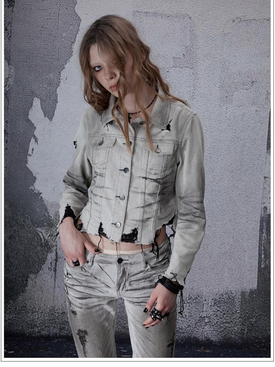 FULLTIDE Distressed Washed Frayed Hem Punk Women&