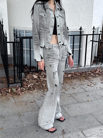 FULLTIDE Distressed Washed Frayed Hem Punk Women&