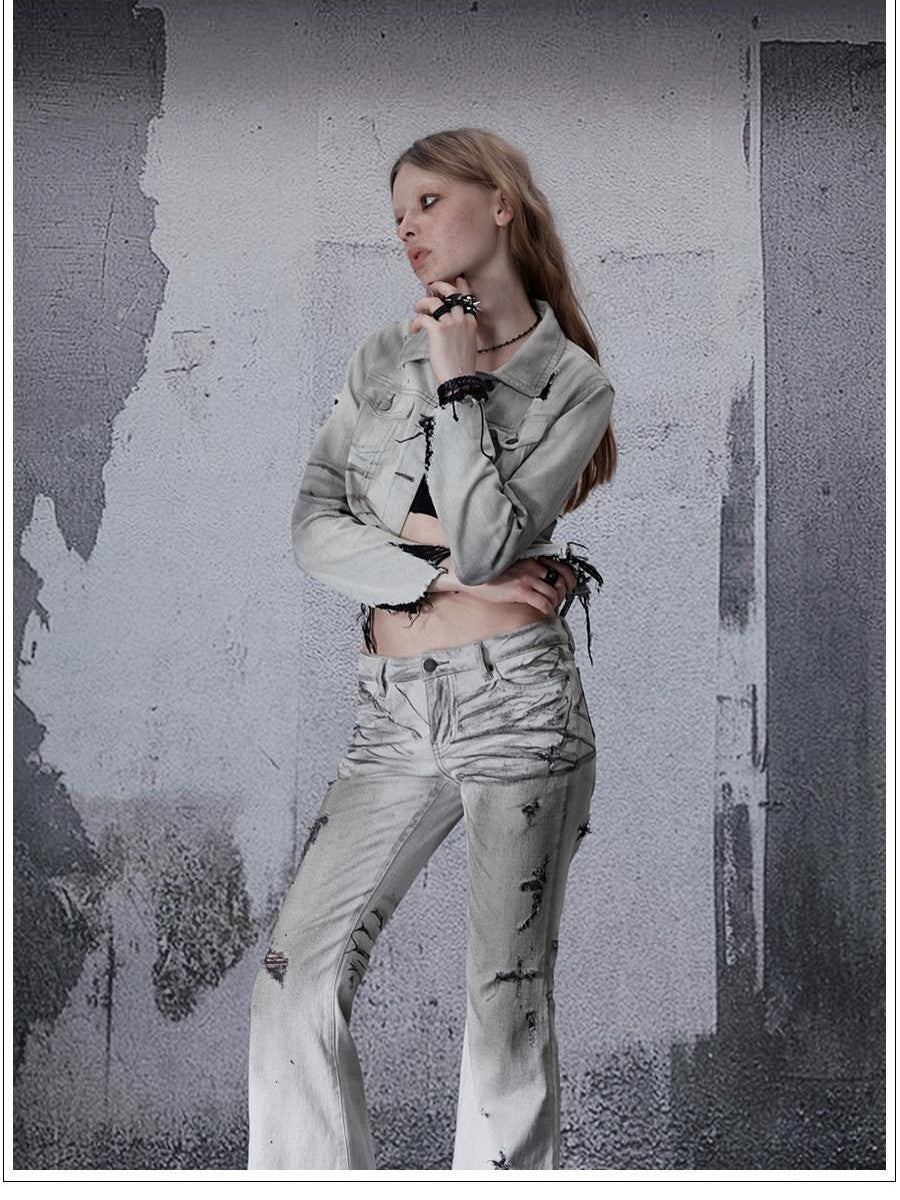 FULLTIDE Distressed Washed Frayed Hem Punk Women&