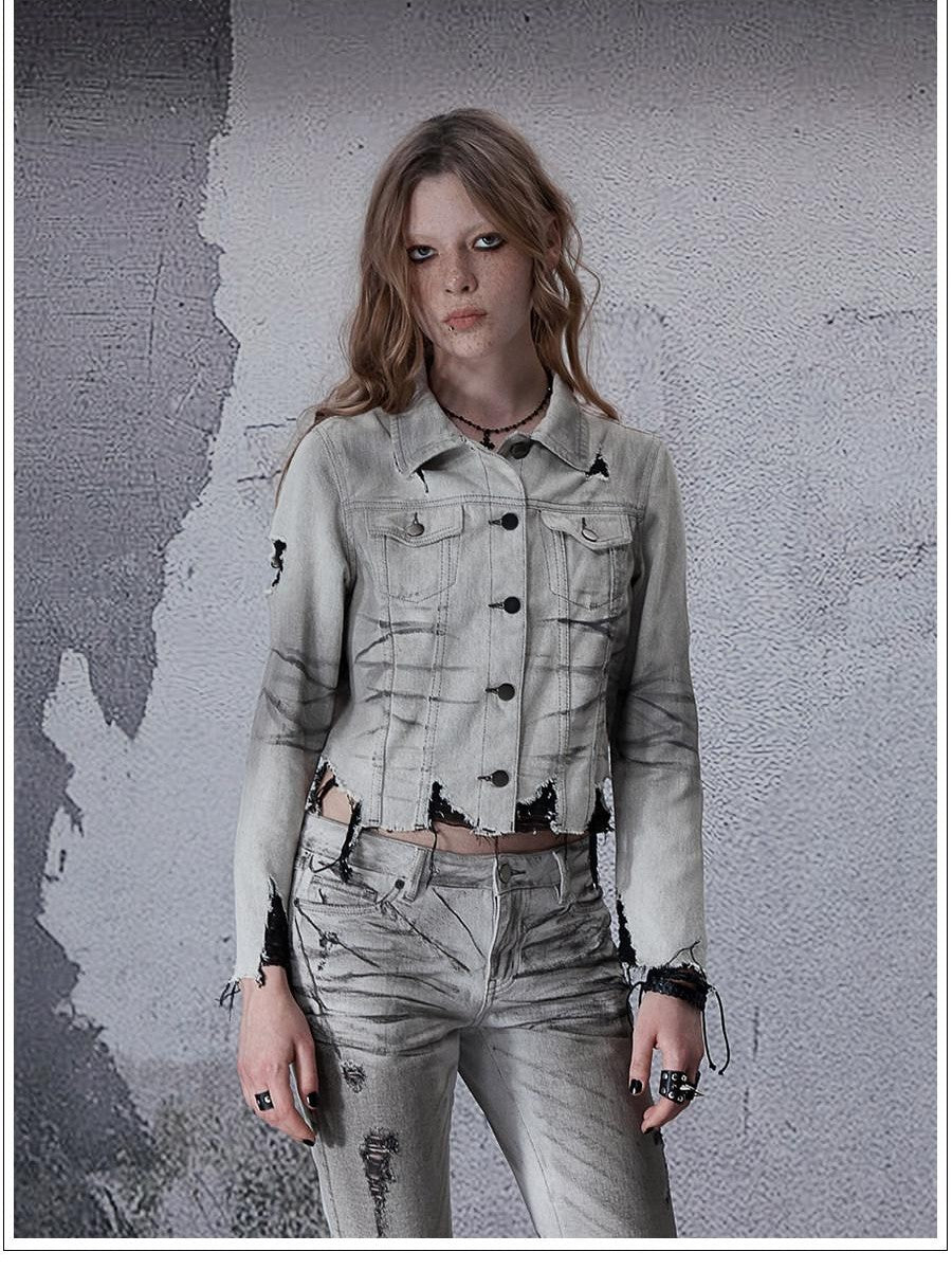 FULLTIDE Distressed Washed Frayed Hem Punk Women&