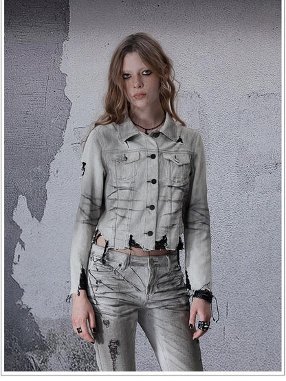 FULLTIDE Distressed Washed Frayed Hem Punk Women&