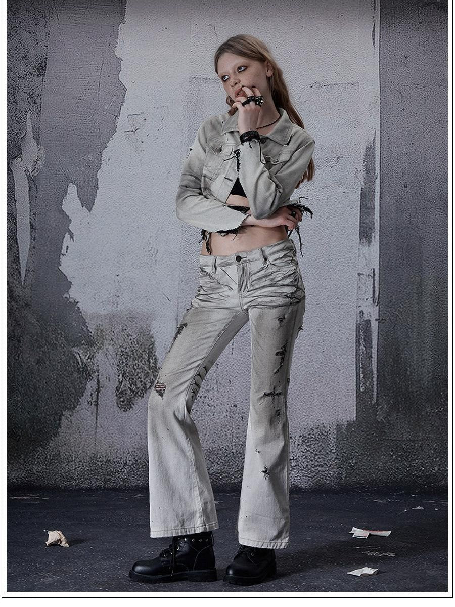 FULLTIDE Distressed Washed Frayed Hem Punk Women&